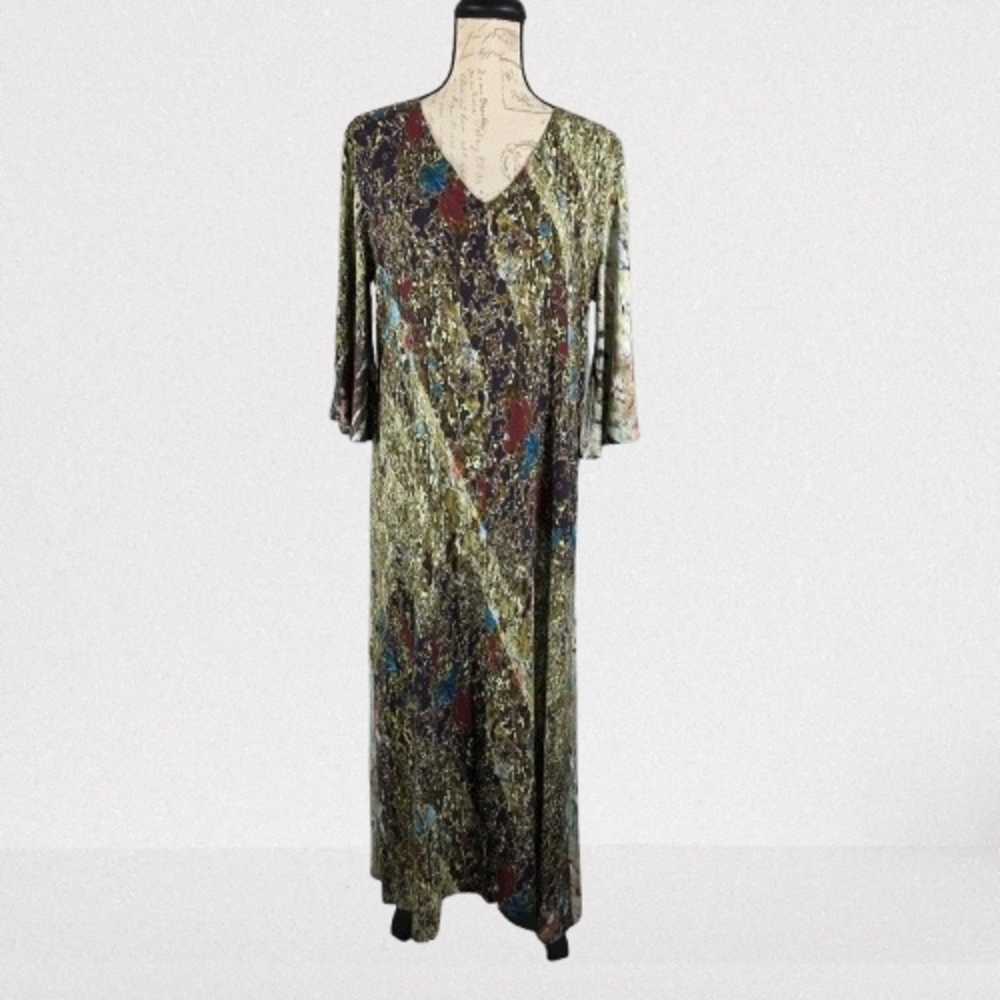 Bryn Walker Liniana Aquario Midi Dress Green Multi Wmn's XS Lagenlook
